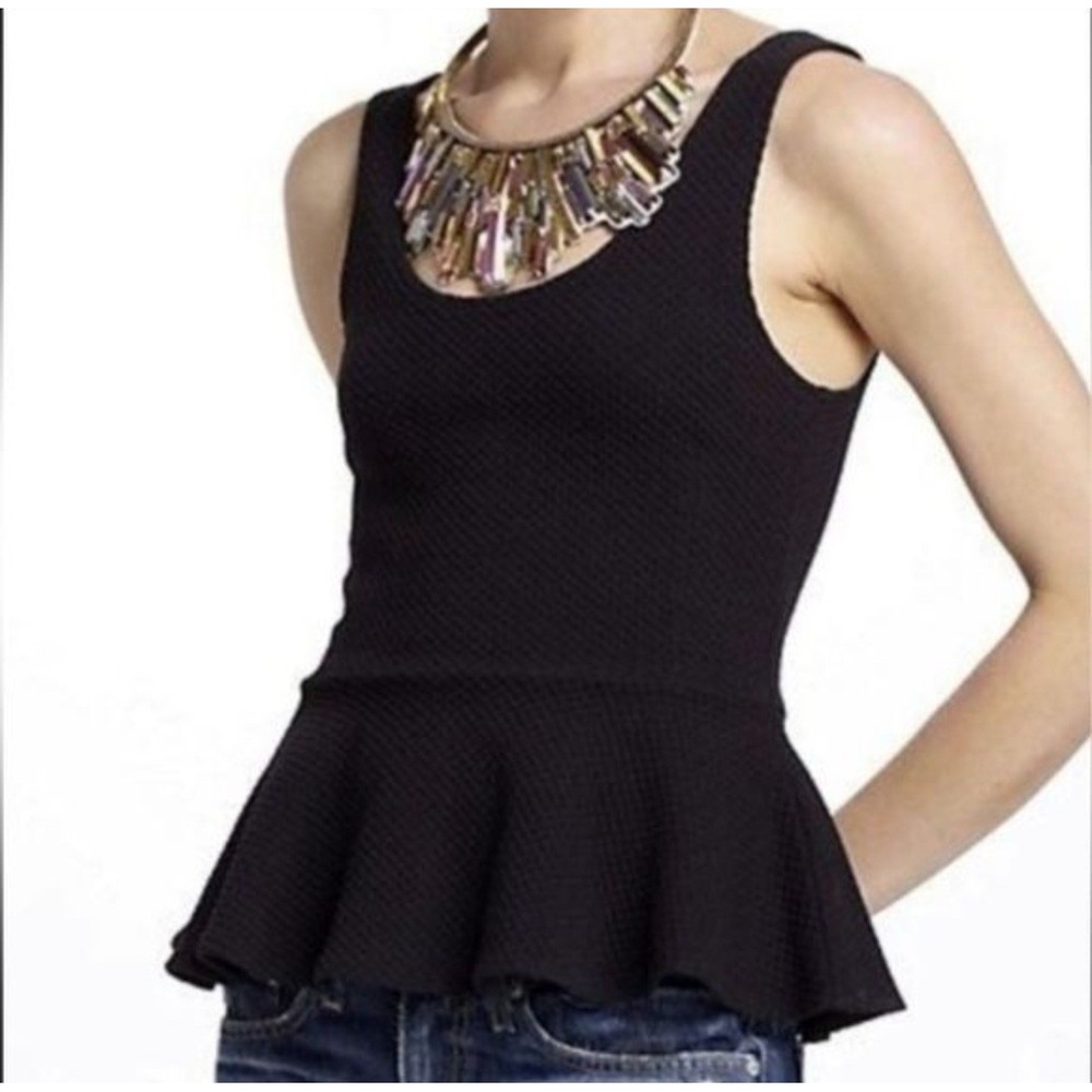 GANNI Cotton Black Textured Waffle Elegant Chic Y2K Peplum Top sz XS